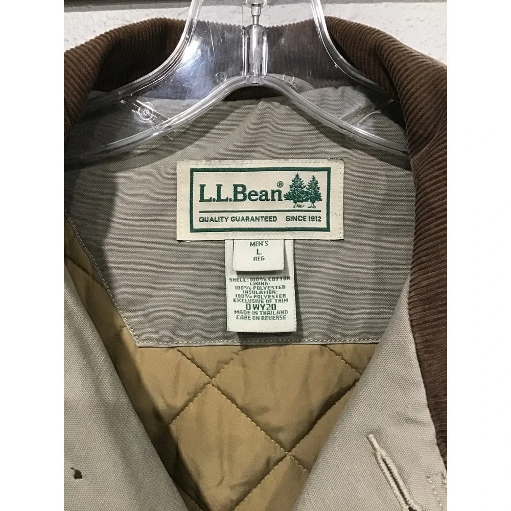 VTG L.L. Bean Green Chore Coat Men's L Quilted Lined Corduroy Collar Barn Jacket